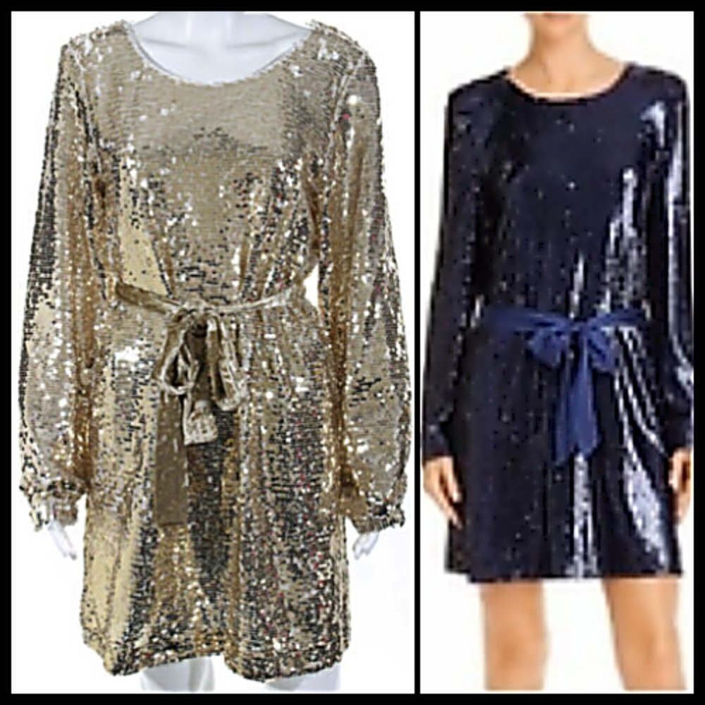 NBD Gold Sequin Mini Dress Long Sleeve XS New